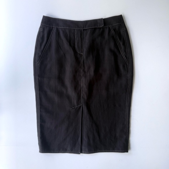 MaxMara Black Linen Midi Pencil Skirt 6 US - Picture 5 of 15